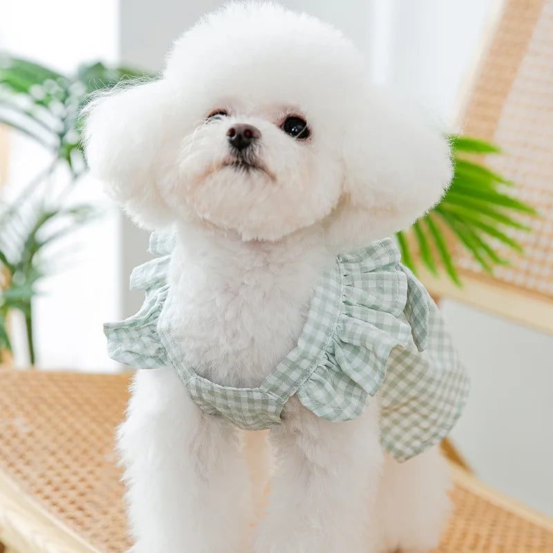 Pawfect Paws Summer Plaid Suspender Skirt Dress - Chic Pink Bow for Small Breeds like Chihuahua & Yorkie