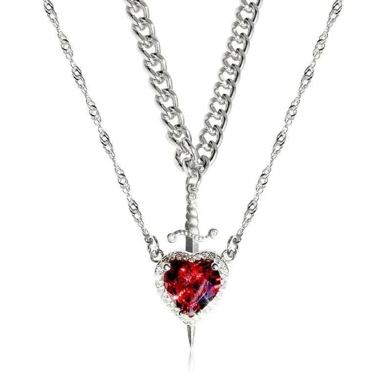 Matching Heart Sword Couple Necklace Set 2 Pcs Assembled Zircon Pendant Silver Gold Plated Chain Romantic Gift for Couples The jack market .AU The jack market .AU Jewellery & Chains $ 47 200001034:7883453201#White Set