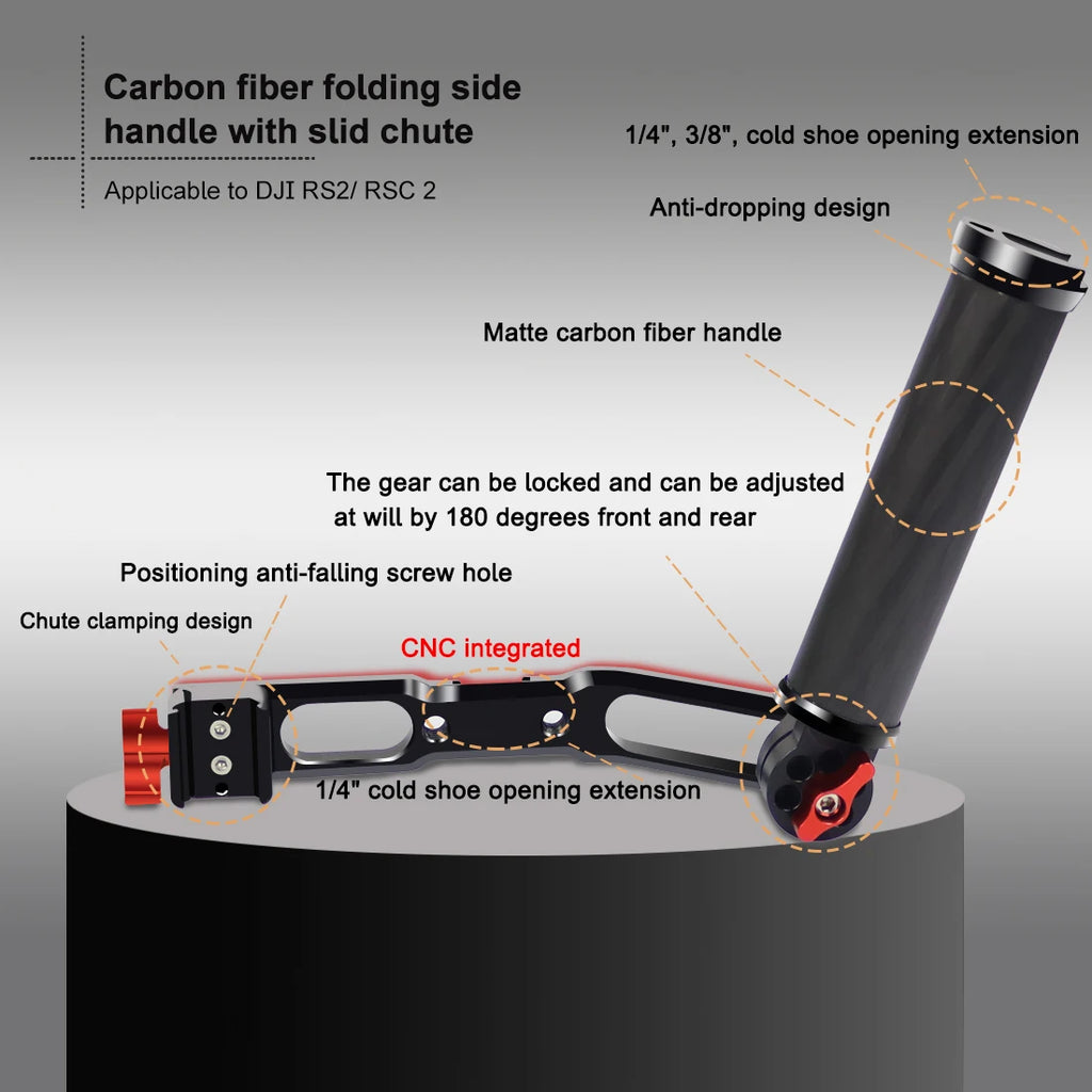 Carbon Fiber L Bracket Handle Grip Foldable Cold Shoe Mount Clamp for DJI Ronin RS3 RS4 Mini RS2 RSC2 Handheld Gimbal Stabilizer