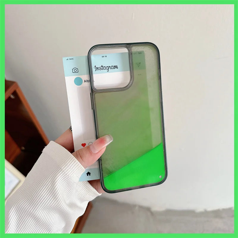 Luminous Quicksand Case for iPhone 15/16/17 Pro Max - Glow-in-the-Dark Luxury Shell with Shiny Sparkles