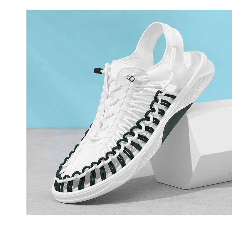 2023 Summer Men's  Sandals Lace Up Hand Woven Sandals Thick Soled Soft Non Slip Casual Shoes High Quality Couple Beach Shoes