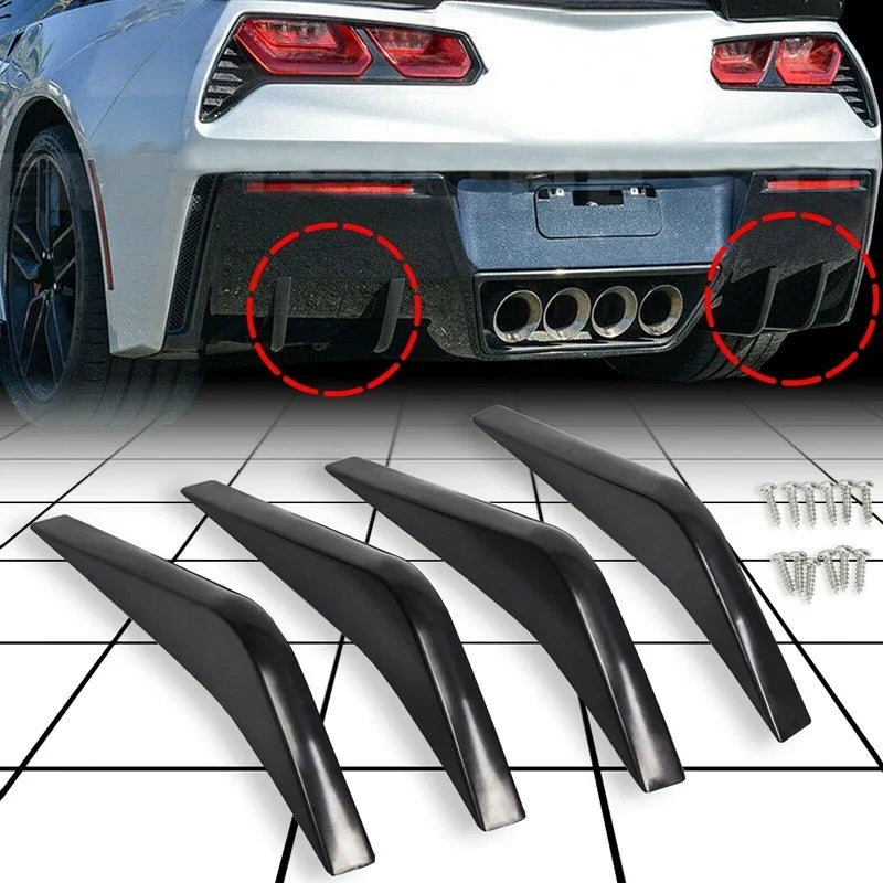 For 2014-2019 Chevrolet Corvette C7 Universal 4pcs Car Rear Bumper Lip Diffuser Shunt Fin Body Spoiler Canard Car Exterior Parts
