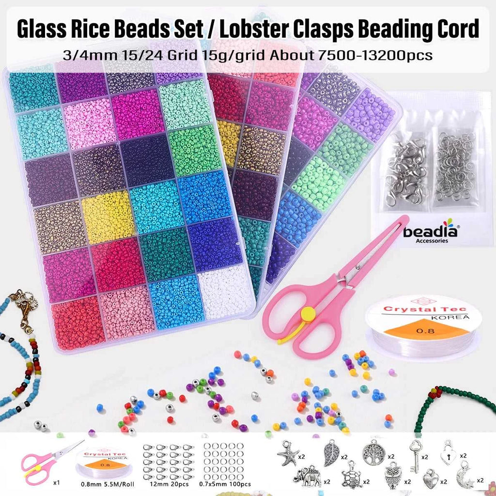 2–4mm Glass Rice Beads Kit 15–24 Grids, 15g/Grid 4000–24000pcs with Lobster Clasps & Cord for DIY Jewelry, Bracelets & Neckla The jack market .AU The jack market .AU Jewellery & Chains $ 76 14:29#BDH136-01