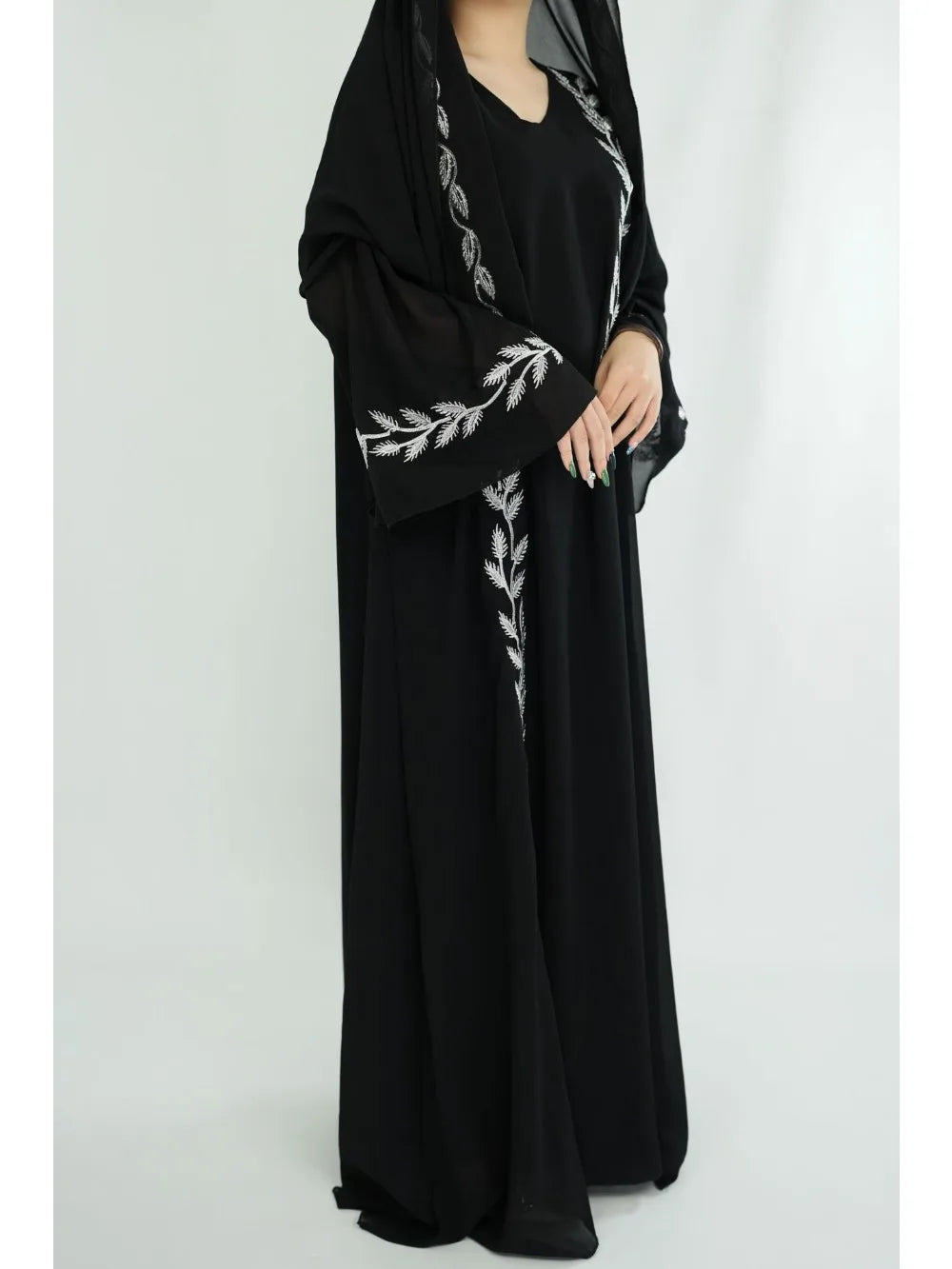 Women's Embroidery Abaya with Scarf – 2-Piece Muslim Dress Set