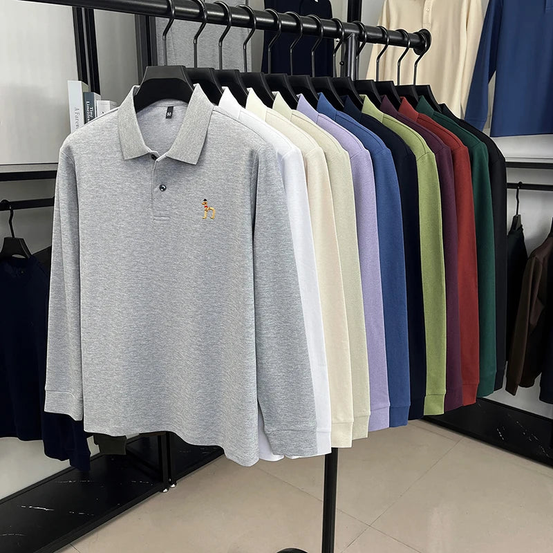 100Cotton Luxury Brand Men's Polo Shirt Exquisite Dog Embroid Long Sleeve Fashion Quality Lapel T-Shirt Business Casual Menswear