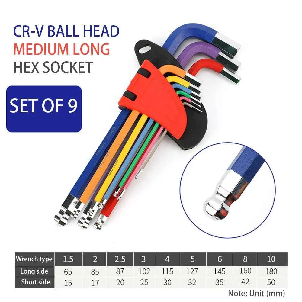 9Pcs S2 Alloy Steel Hex Key Set with Quick Snap Adapter & Ball Head for Ultimate Precision