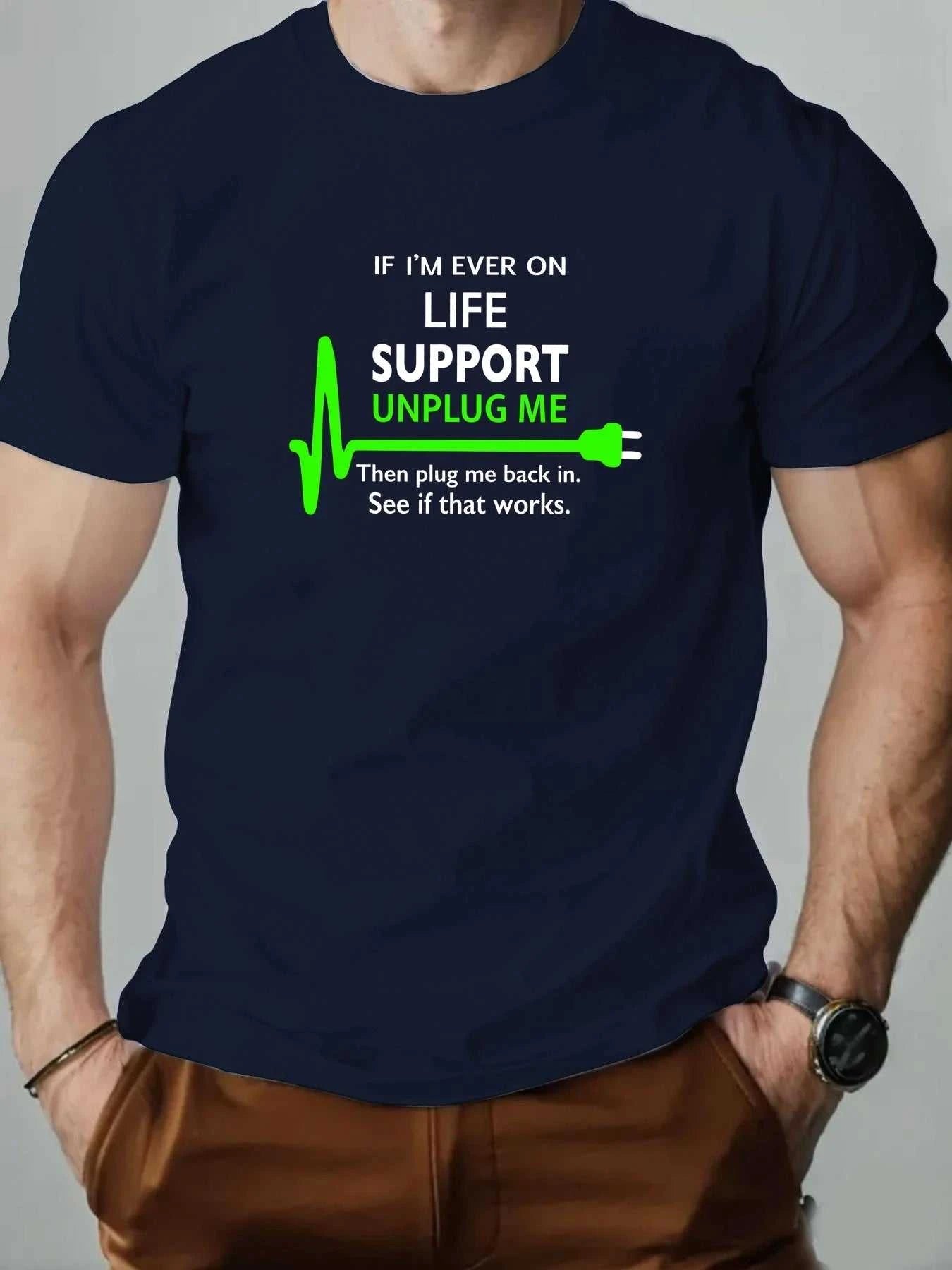 100% Cotton Men's Round Neck T-shirt Creative "Life Support Unplug" Socket Graphic Print Breathable Casual Loose Oversized Tee The jack market .AU The jack market .AU Men Fashion $ 39 14:1254#Light Blue;200007763:201336100;5:361386