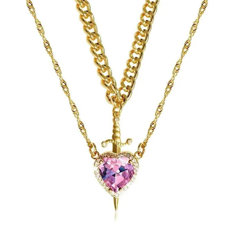 Matching Heart Sword Couple Necklace Set 2 Pcs Assembled Zircon Pendant Silver Gold Plated Chain Romantic Gift for Couples The jack market .AU The jack market .AU Jewellery & Chains $ 47 200001034:7883453201#White Set