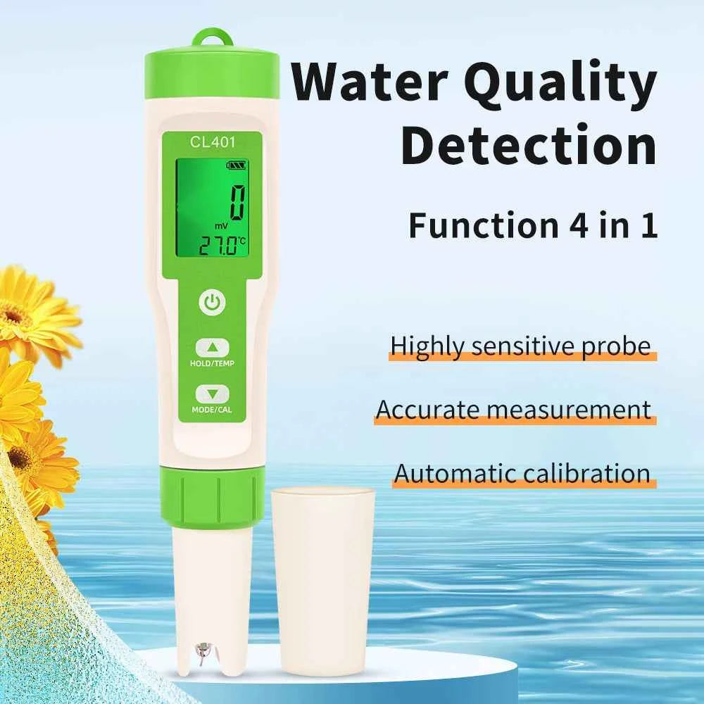 Multifunctional Chlorine Testing Pen 2/3/4/5 in 1 Water Quality Tester CL2 TEMP pH H2 ORP Measuring For Aquarium Swimming Pool