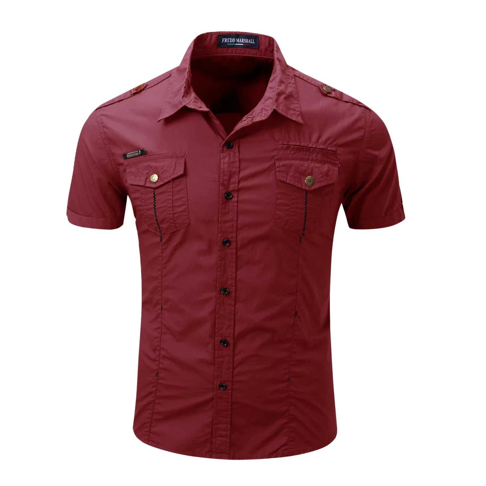 Fredd Marshall 2023 Summer New Men 100% Cotton Cargo Shirt Short Sleeve Casual Pocket Work Military Shirts Male Solid Color Tops The jack market .AU The jack market .AU Men Fashion $ 41 14:193;5:100014065