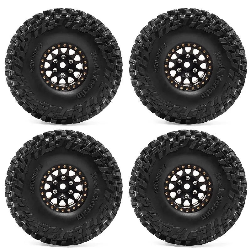 4pcs 63mm 1.0" Metal Beadlock Wheel Tire Set For 1/18 RC Crawler Car  SCX24 FMS Ascent-18  Upgrade Parts Accessories