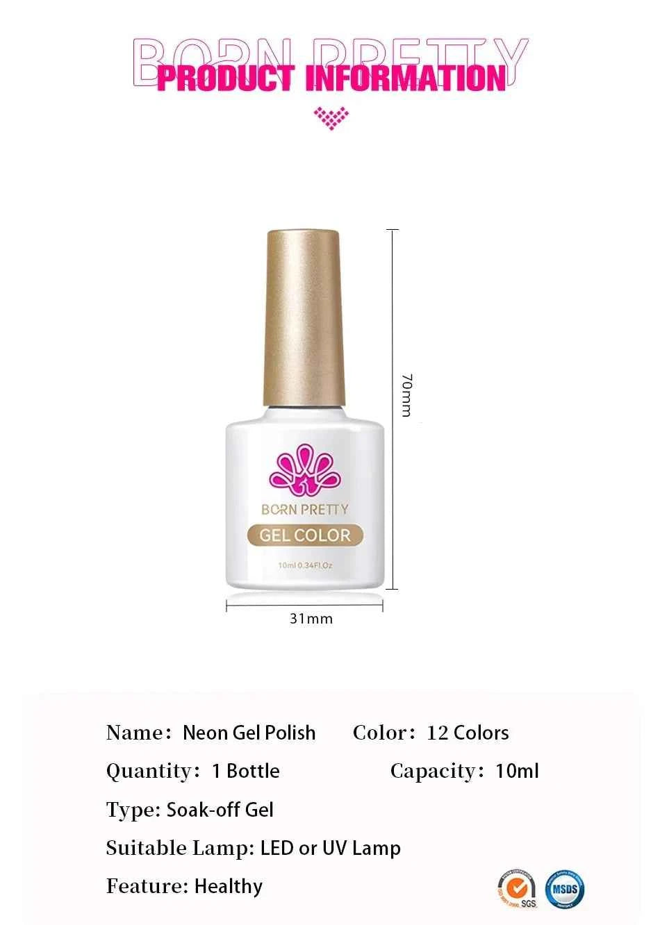 BORN PRETTY Neon Red Gel Nail Polish Yellow Green Summer Color Semi Permanent Varnish 10ml Soak Off UV LED Nail Art Manicure