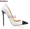 Surkova Nude/Black Matte Leather Patchwork Dress Pumps Women 12cm Thin High Heel Shallow Banquet Shoes Pointed Toe Footwear US13