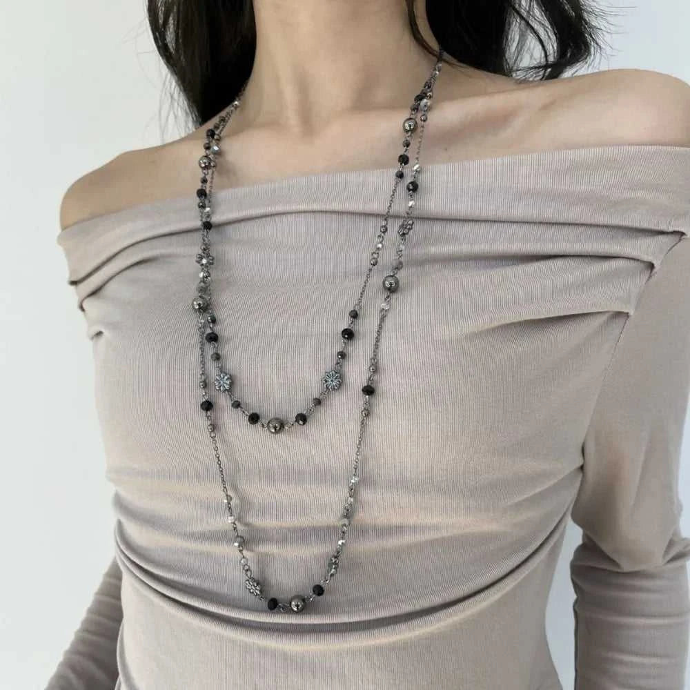 Vintage Fashion Double-layer Flower Necklace Long Stackable Sweater Chain Y2K Style Beaded Geometric Necklace The jack market .AU The jack market .AU Jewellery & Chains $ 49 200001033:361187#03