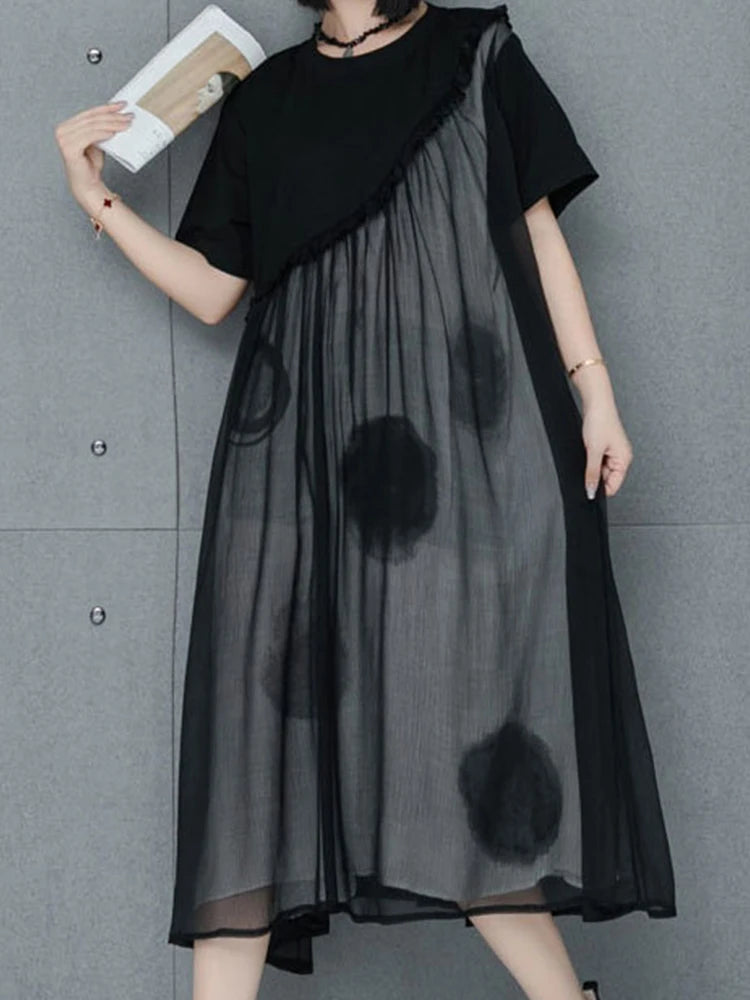 AmaxluluE Summer Chiffon Dot Ladies Dress Vintage Luxury Leisure Clothes Classic Fashion Cotton Elegant Harajuku Gothic Vestidos