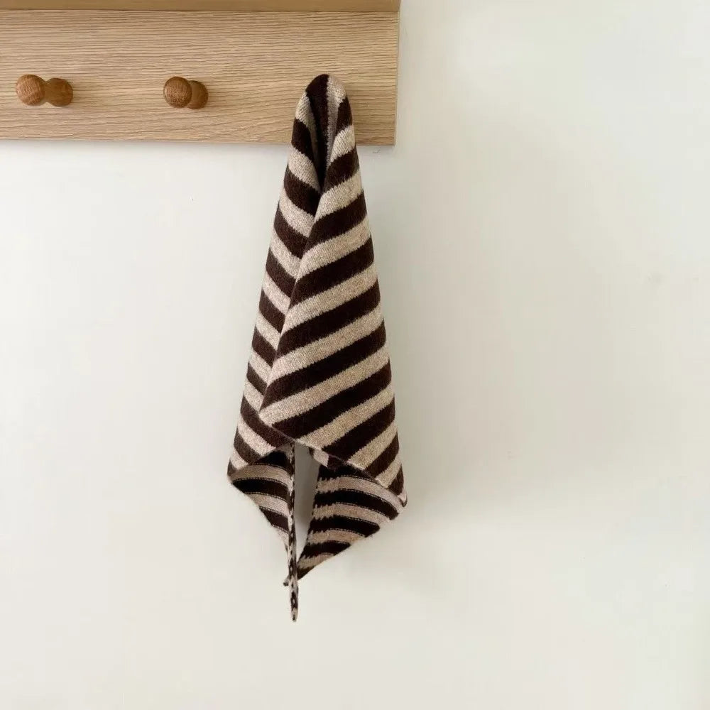 New Striped Knitted Triangular Scarf Multi-functional Soft Headscarf Imitation Wool Coldproof Neck Warmer Kids