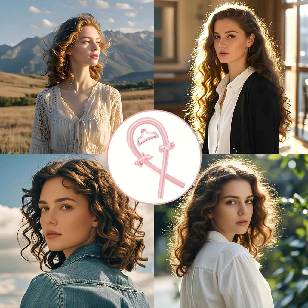 Heatless Curls Set by [Brand Name] - 6pcs No-Heat Curling Rods & Satin Sleep Cap for Effortless, Overnight Glam