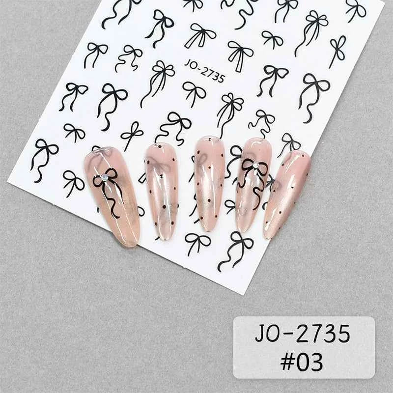 Brand Name Bowknot Nail Art Stickers - Vintage Self-Adhesive Decals in White, Pink & Black for Cute Manicures