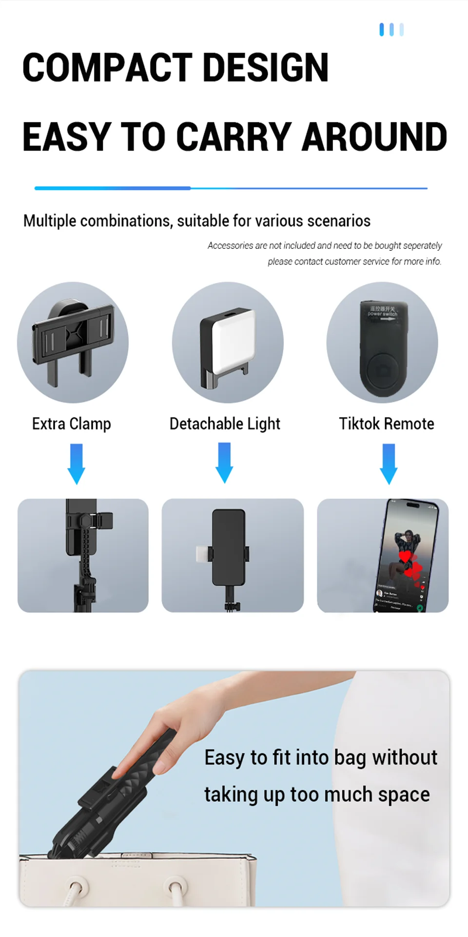 FANGTUOSI 2024 New Wireless Selfie Stick Tripod Foldable Stand For Gopro Action Cameras Smartphones Balance Steady Shooting Live