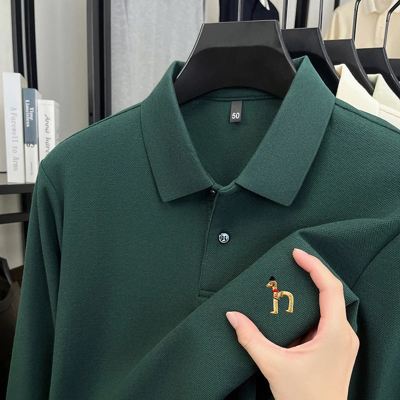 100Cotton Luxury Brand Men's Polo Shirt Exquisite Dog Embroid Long Sleeve Fashion Quality Lapel T-Shirt Business Casual Menswear