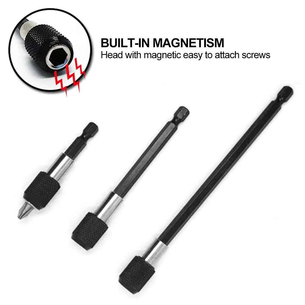 BrandName Self-Locking Hex Shank Screwdriver Bit Holder - Quick Release Magnetic Extension Rods (60/100/150mm)