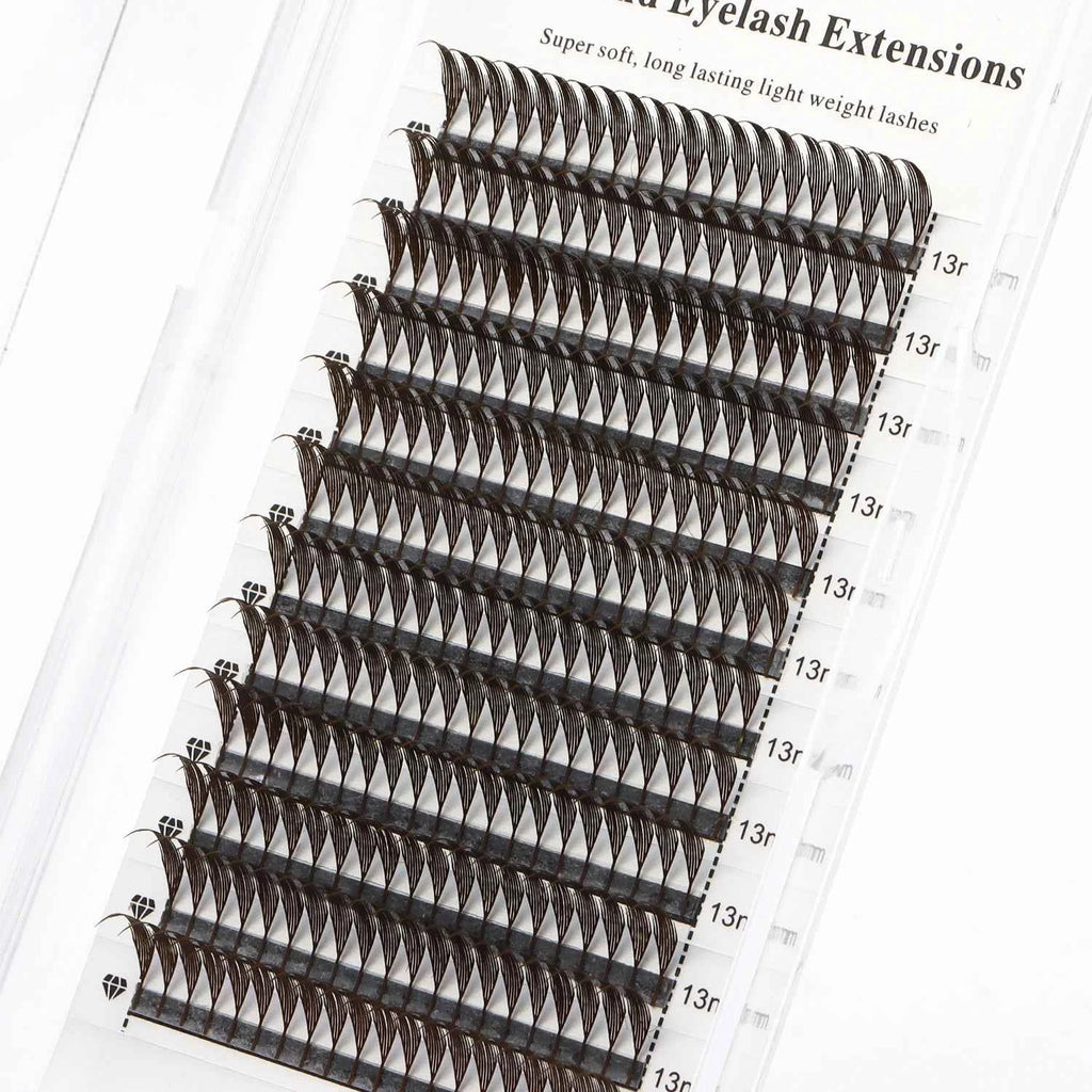 XIUSUZAKI Premade Fans Eyelash Extensions - Brown Comic Spire Automatic Flowering Volume Lashes