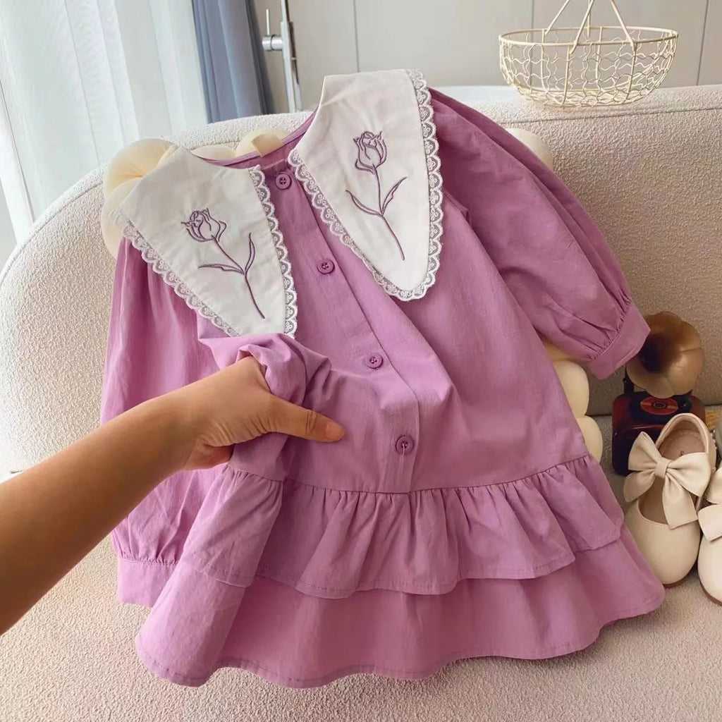 Sweetheart Couture Princess Dress - Casual Pink Cotton-Linen Dress with Big Turn Down Collar for Summer 2023