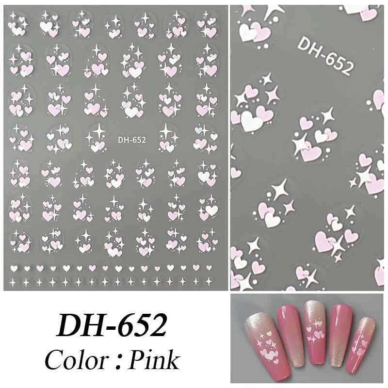 Brand Name Bowknot Nail Art Stickers - Vintage Self-Adhesive Decals in White, Pink & Black for Cute Manicures