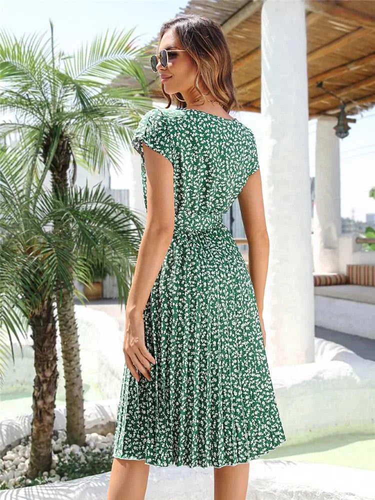 Msfilia Summer Print Pleated A Line Long Dress Women Short Sleeve High Waist Spring Round Neck Chic Dress with Belt The jack market .AU The jack market .AU Woman Fashion $ 88 14:200004870#Flower NavyBlue;5:100014065