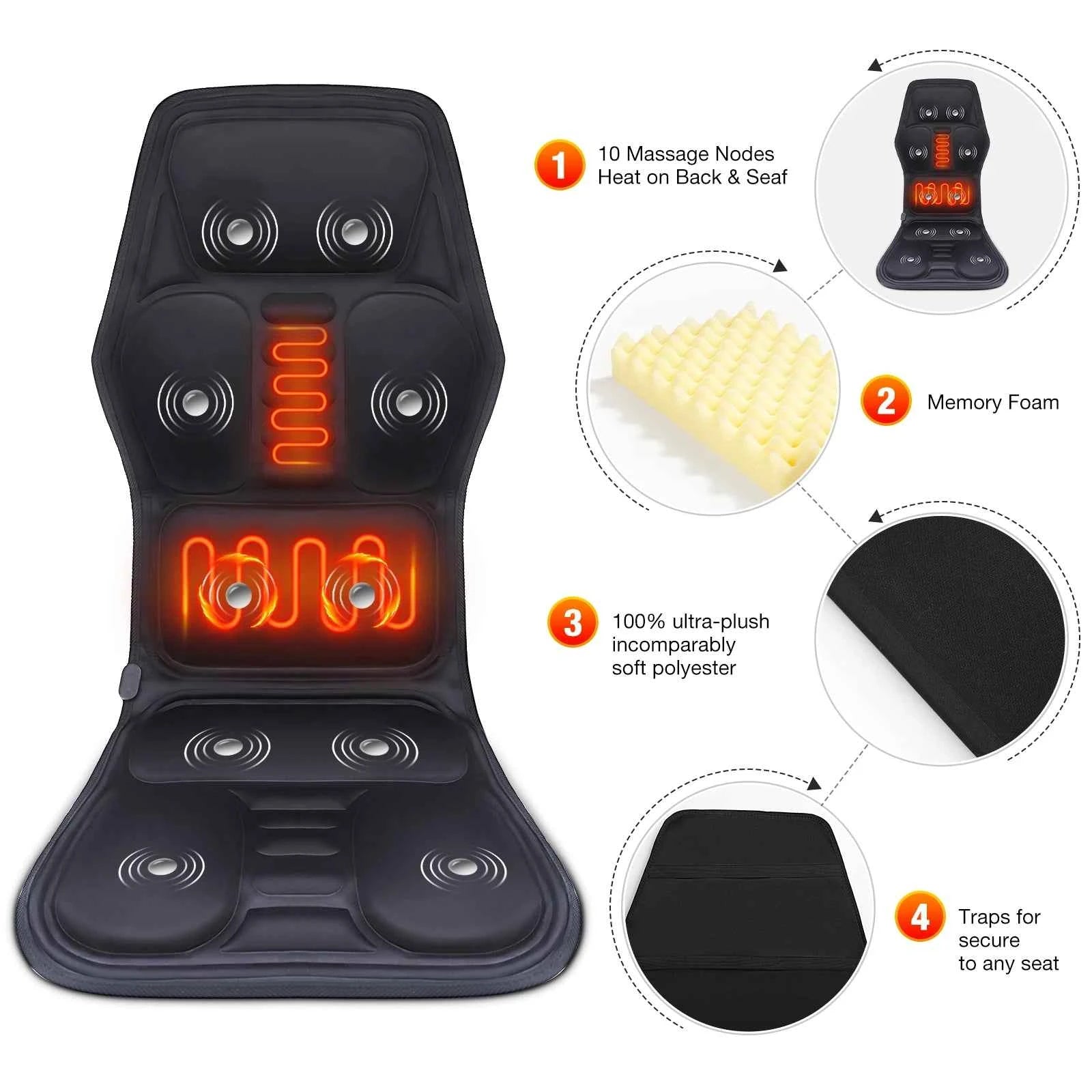 Electric Comfort Vibrating Massage Pad - Soothing Heat & Relaxation for Back, Neck & Lumbar - Perfect for Car, Office, & Home