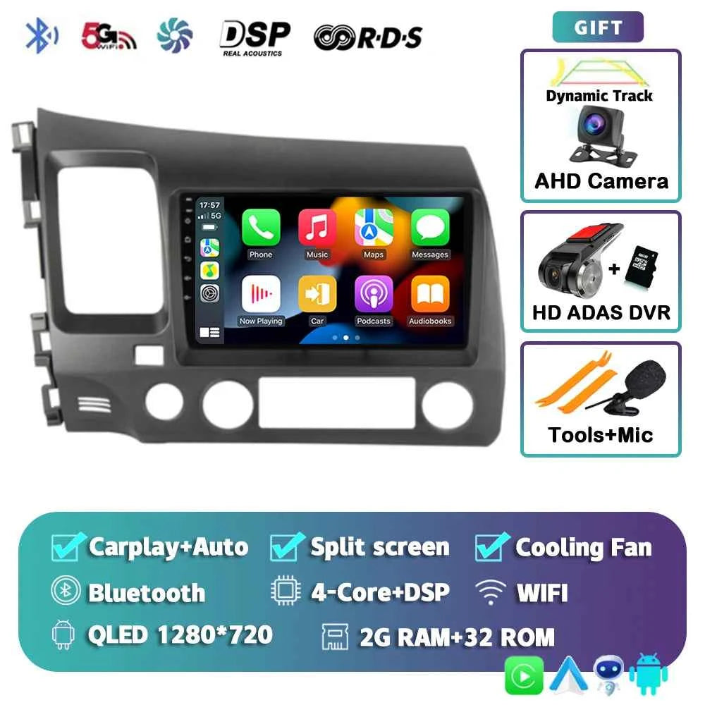 Android 15 Car radio For Honda Civic 8th 2005-2011 Carplay Android auto Qualcomm Car stereo Multimedia player 4G wifi 48EQ 2 din