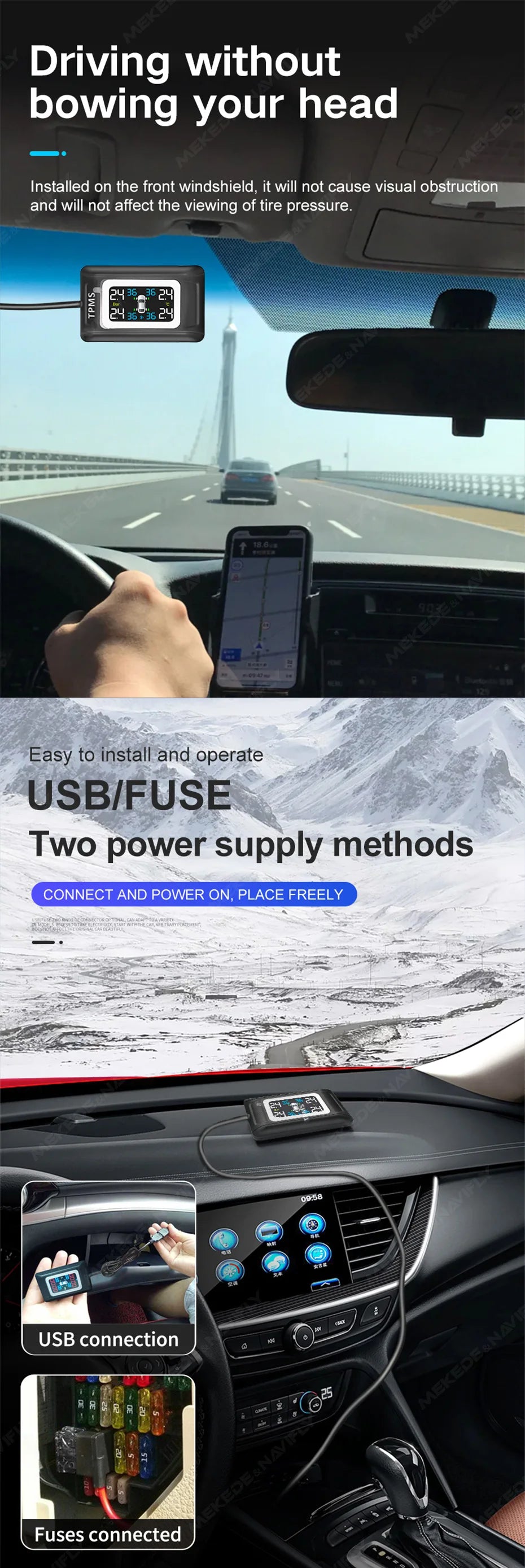 Original Car Design Dedicated Intelligent TPMS Compact and unobtrusive Accessories New Upgraded Tire Pressure Monitoring System