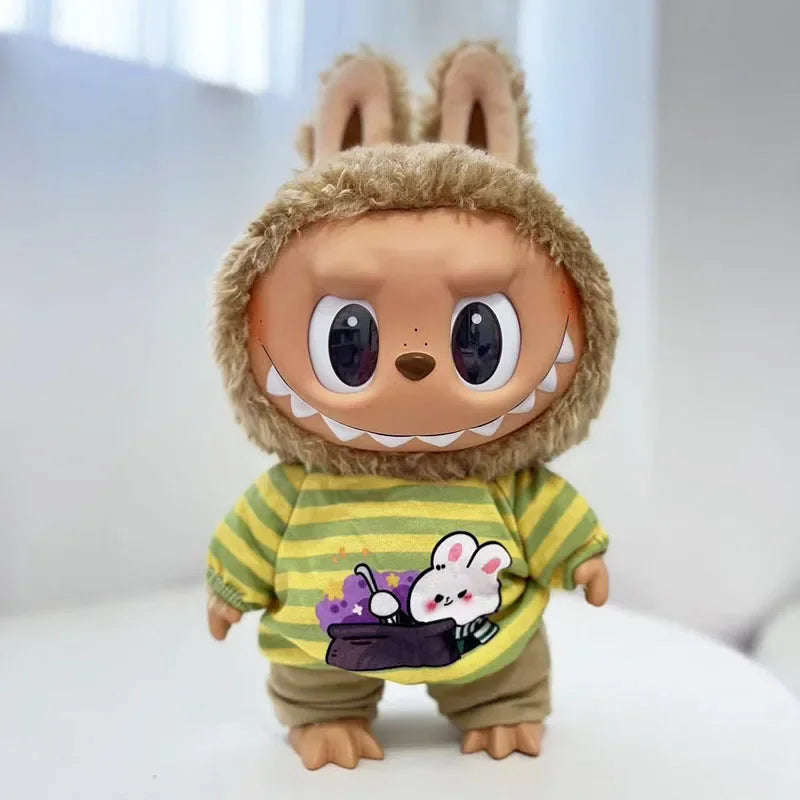For 38Cm Labubu outfit vinyl plush doll clothes for Korea Kpop Exo Labubu doll clothes striped animal shirt set