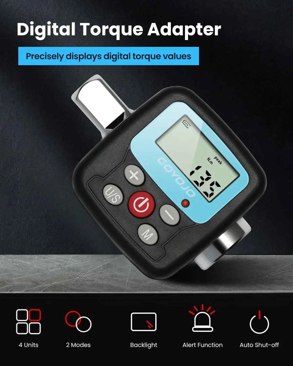 GOYOJO Digital Torque Wrench Adapter - Precision Electronic Converter with LCD Display & Versatile 1/2" & 1/4" Sockets