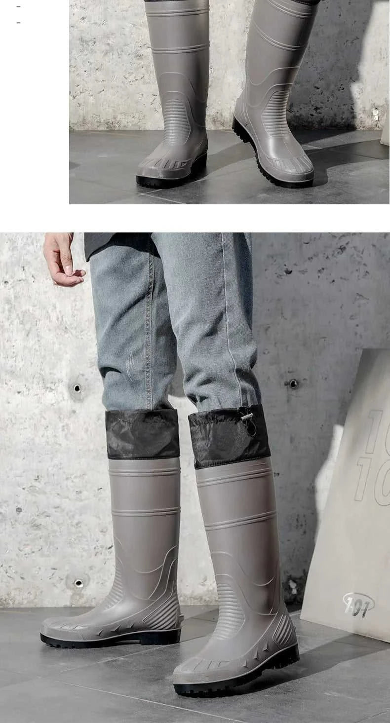 Black High-Top Men's Rain Boots, Adjustable Drawstring Long Boots, Wear-Resistant, Non-Slip, Outdoor Fishing Waterproof Boots, Farm Work Rain Boots, Pvc Water Boots The jack market .AU The jack market .AU Step Up Your Style: Trendy Shoes for Every Occasion! $ 71 14:193;200000124:200000364