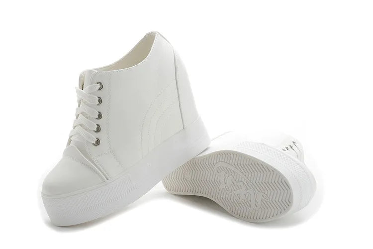 High Top Women's Casual Shoes Leather Casual Sneaker Hidden Increased Ladies Ankle Boots New Plush Woman Platform Boots Botines