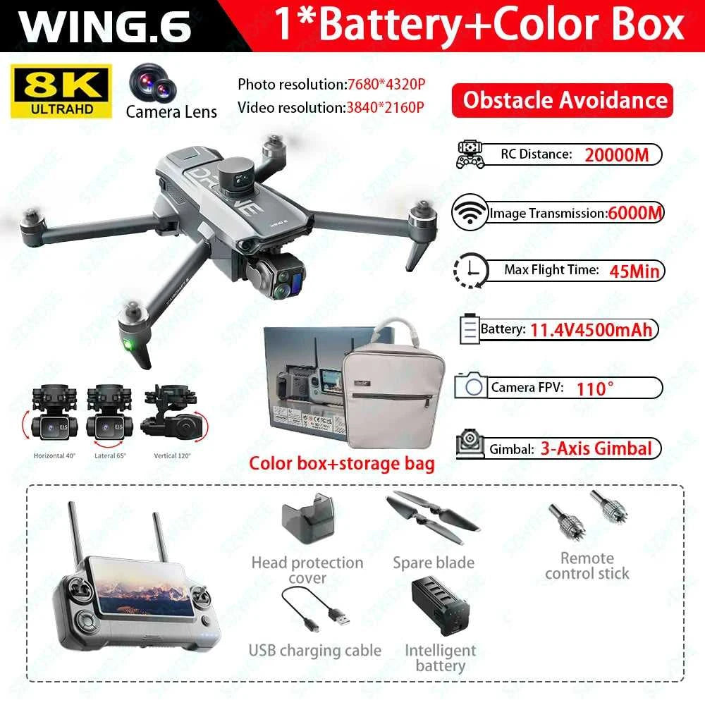 New Wing 6 Screen Controlled Drone 8K Camera 3-axis Gimbal GPS Brushless Obstacle Avoidance Foldable Quadcopter Dron RC Toys The jack market .AU The jack market .AU Drones $ 473 14:29#WING 6