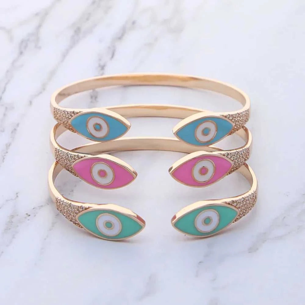 Turkish Evil Eye Pink Green Blue Enamel Cuff Bracelet for Women Paved White Cz Rose Gold Plated Color Bangles Fashion Jewelry The jack market .AU The jack market .AU Jewellery & Chains $ 57 166:202711811;200001034:361180#Pink