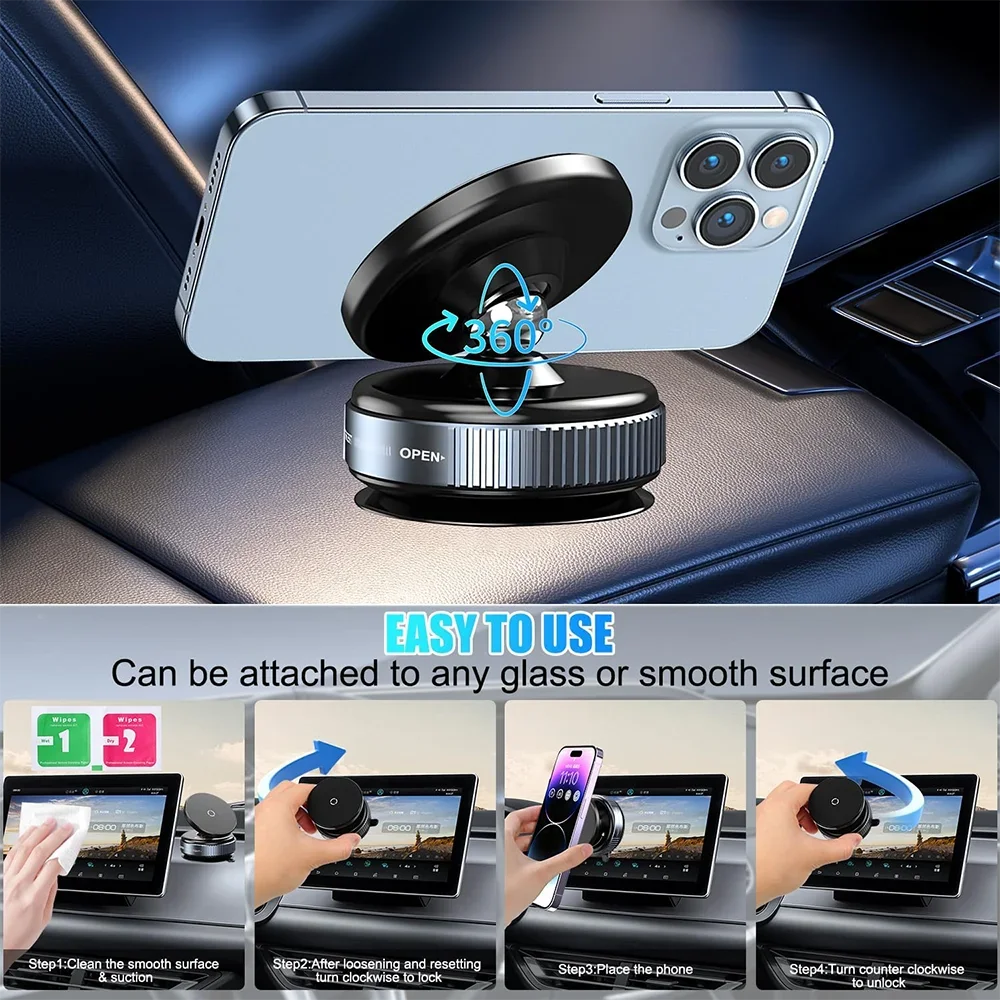 2026 Upgraded Vacuum Magnetic Car Phone Holder 360° Reinforced 96LBS Ultra Suction Cup Phone Mount for MagSafe Cell Phone