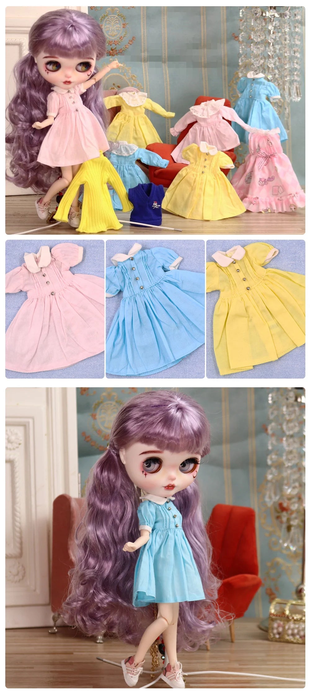 Outfits For ICY DBS Blyth Doll Simple Dress Cassual Style Special Price Suit 1/6 Jecci Five Azone S Anime Girl Ob24 Toys