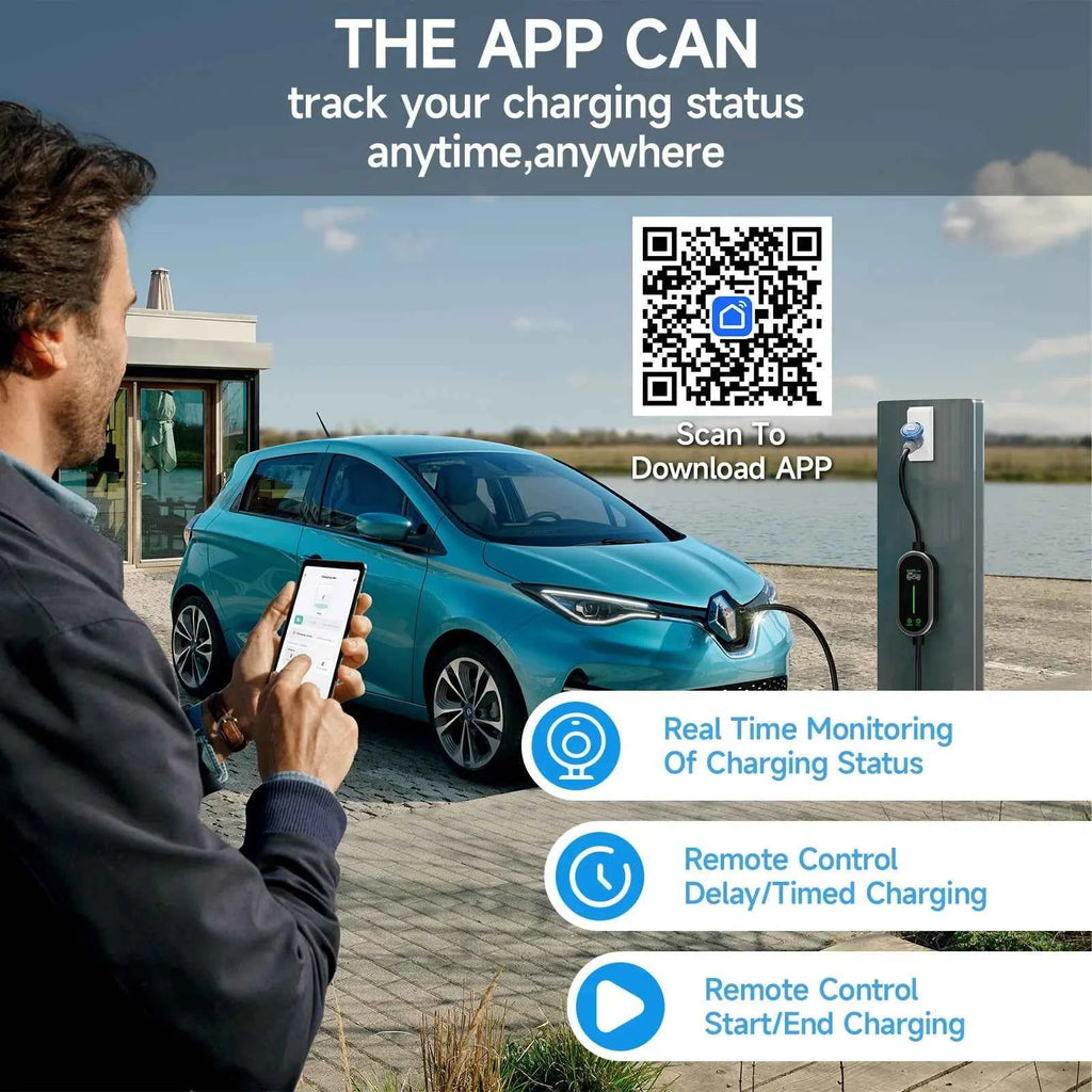 Puppyfc 7KW 32A Smart WiFi Portable EV Charger Type1/Type2 Home Electric Vehicle Charging Station with CEE Plug
