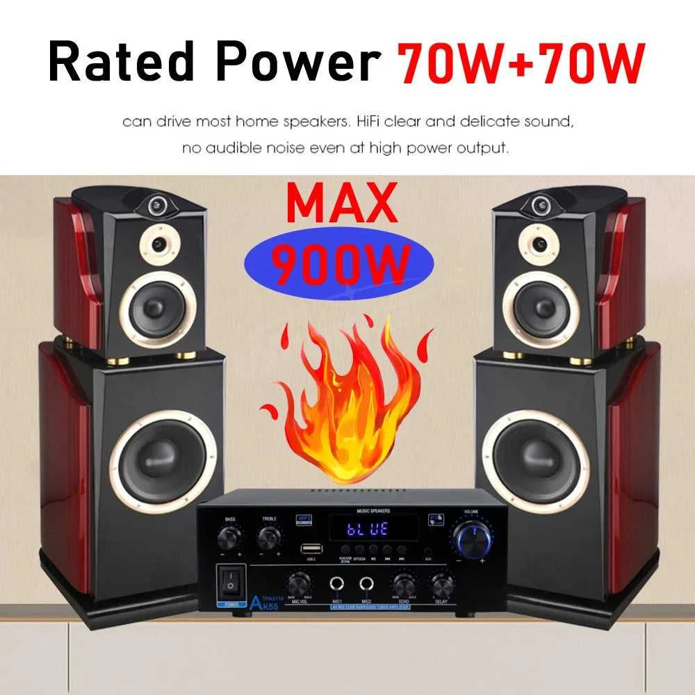 Woopker Amplifier AK55 900W Max 2.0 Channel Rated 70W+70W Bluetooth Audio Hifi AMP Karaoke Music Player Support 110V 220V 12V The jack market .AU The jack market .AU Accessories Electronics $ 111 14:618#EU Plug