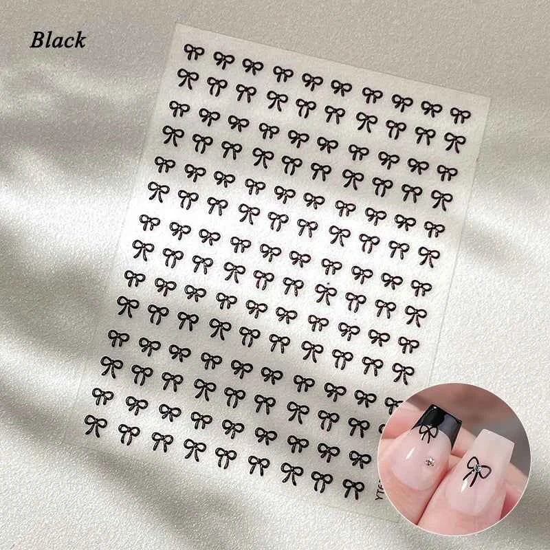 Brand Name Bowknot Nail Art Stickers - Vintage Self-Adhesive Decals in White, Pink & Black for Cute Manicures