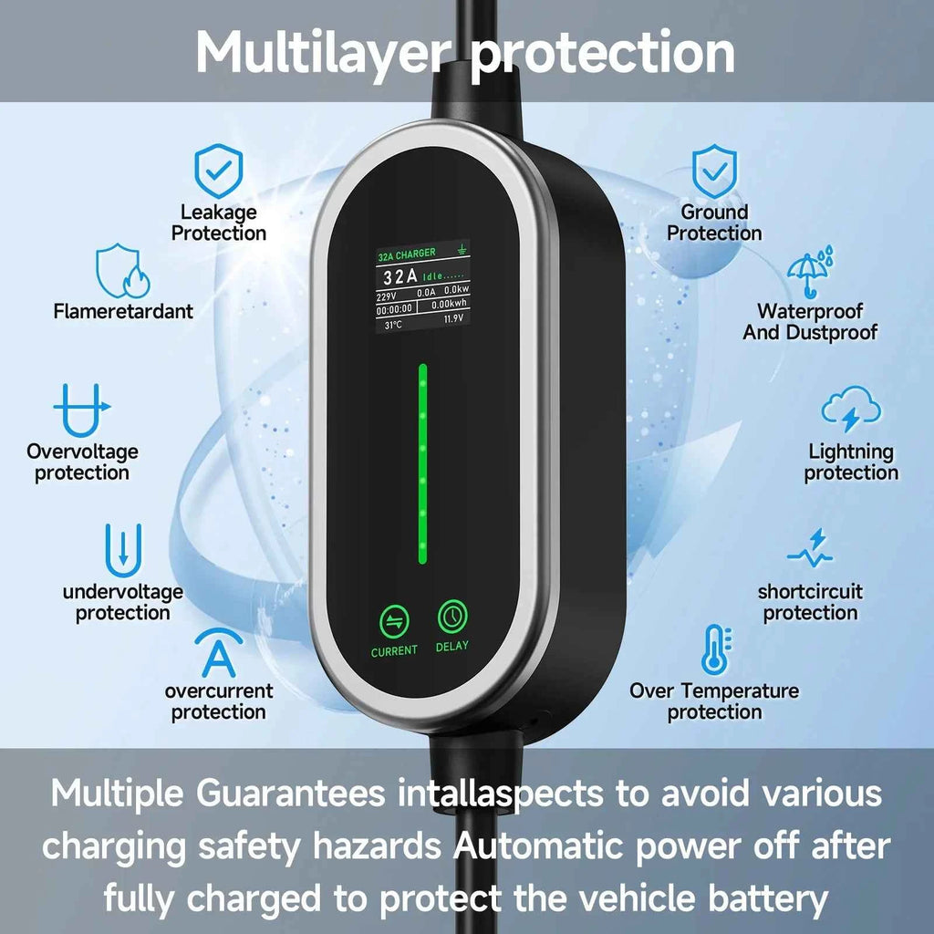 Puppyfc 7KW 32A Smart WiFi Portable EV Charger Type1/Type2 Home Electric Vehicle Charging Station with CEE Plug
