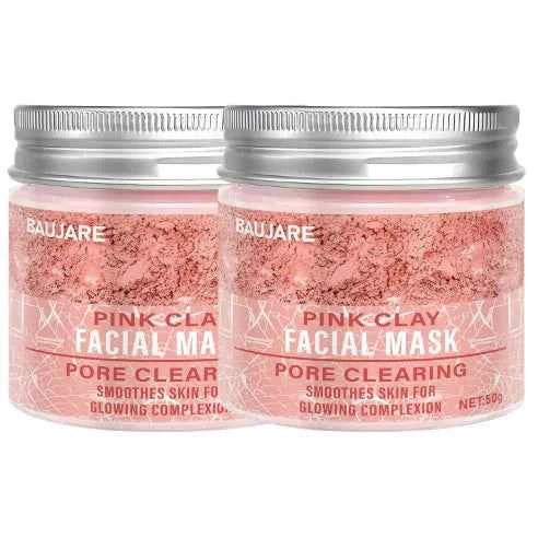 Pink Clay Facial Mask: Pore Clearing, Removes Dirt, Smooths Skin, With Collagen/Biotin for Glowing Complexion