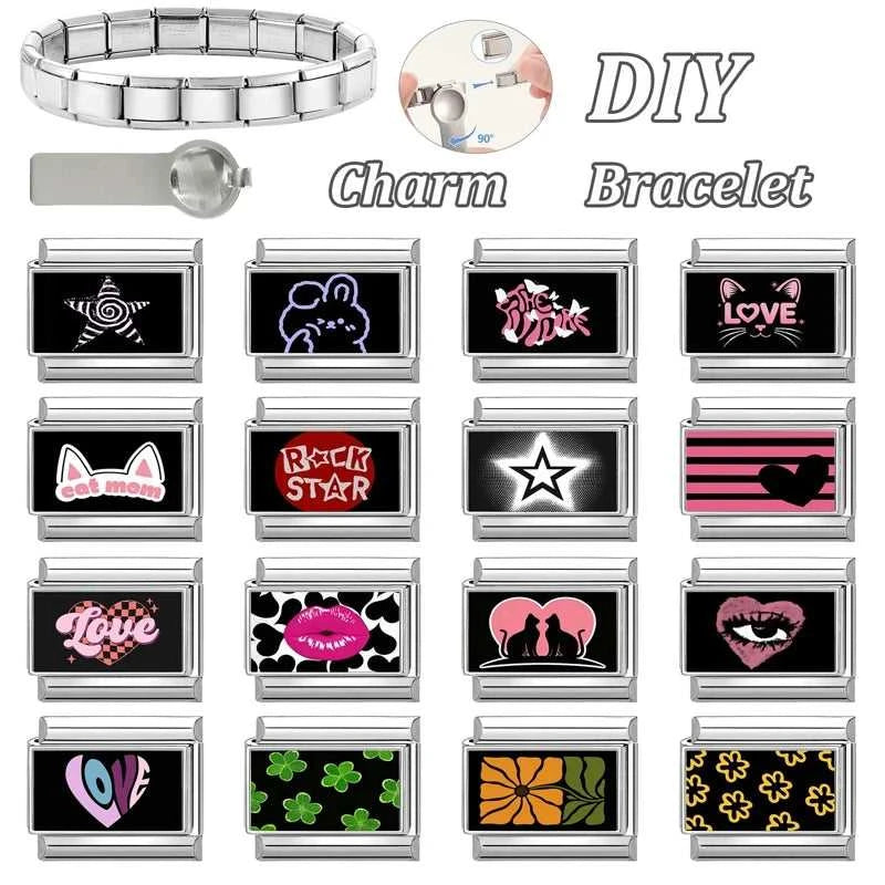 Creative Black Series Cute Rabbit Cat Heart Star Eye Lips Italian Charm Links Fit 9mm Stainless Steel Bracelet DIY Making Gifts The jack market .AU The jack market .AU Jewellery & Chains $ 52 200001034:200003757#A14;200007763:201336100