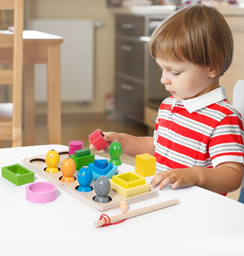 Montessori  Wooden Color Shape Cognitive Classification Matching Puzzle Children's Magnetic Fishing Learning Educational Toys
