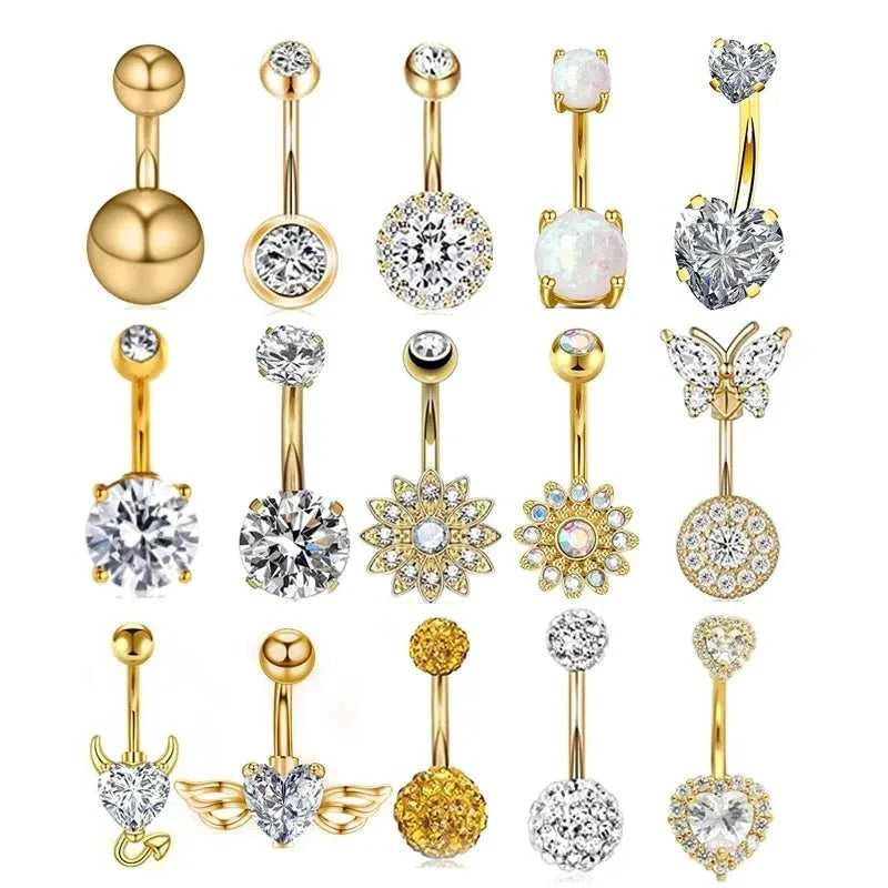 1Pc Gold Color Stainless Steel Belly Ring, Flower Heart Shaped CZ Crystal Navel Belly Button Rings Butterfly Navel Piercings 14G The jack market .AU The jack market .AU Jewellery & Chains $ 47 200001033:200003759#S7-1pc-golden
