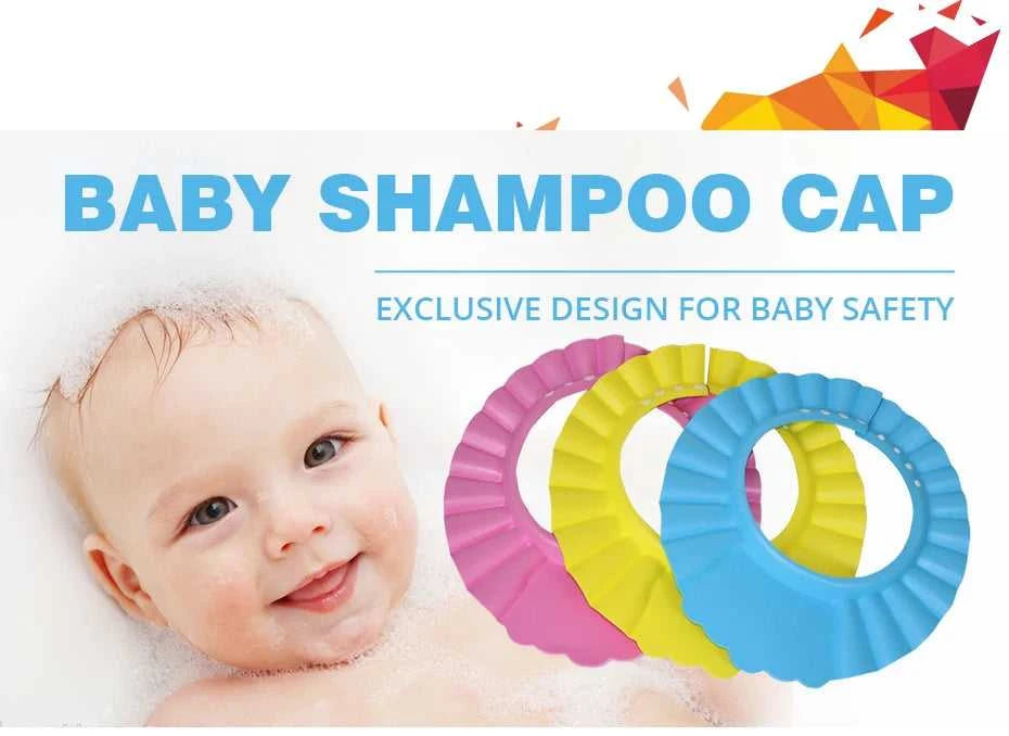 Adjustable Baby Bath Cap with Visor Hat - Waterproof Shower Protection Shampoo Splashguard Hair Wash Shield for Infants
