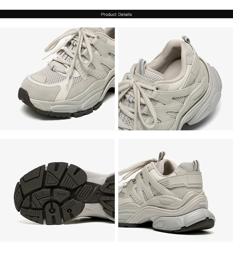 BEAUTODAY Platform Sneakers Women Mesh Solid Color Breathable Trainers Lace-up Round Toe Thick Sole Ladies Shoes Handmade 29462